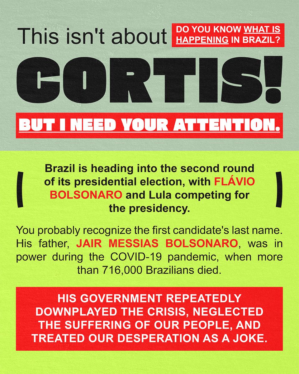 cortisfavs's tweet photo. 🚨 DO YOU KNOW WHAT’S 
HAPPENING IN BRAZIL? 🚨 

to my non-brazilian oomfs, pls read this and help us spread the word about what is happening in Brazil right now. We’re about to go through hell with a fascist in power.
Help us keep Brazil alive. https://t.co/gdmwMHIY0U