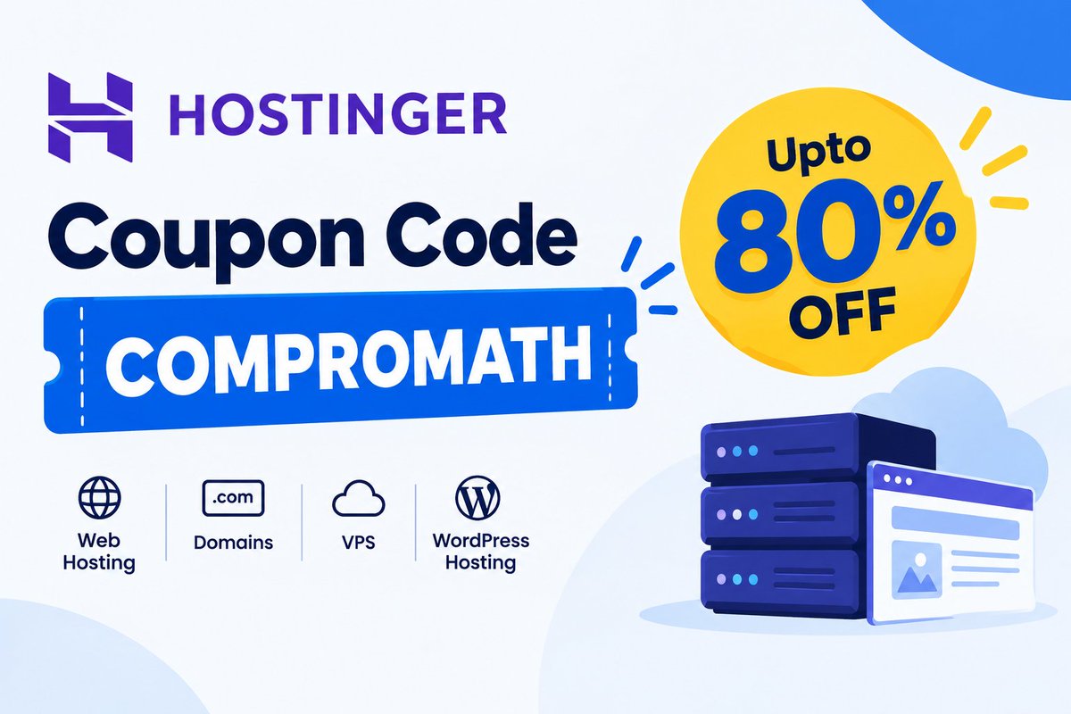 compromath's tweet photo. Claim 80% off domain, hosting, cloud, and WordPress plans at Hostinger before the deal expires.

Use promo code COMPROMATH at checkout to lock in the discount.

#Hostinger #WebHosting #DomainDeals #WordPressHosting #WebDevelopment #CloudHosting https://t.co/qnQbuB2UGO