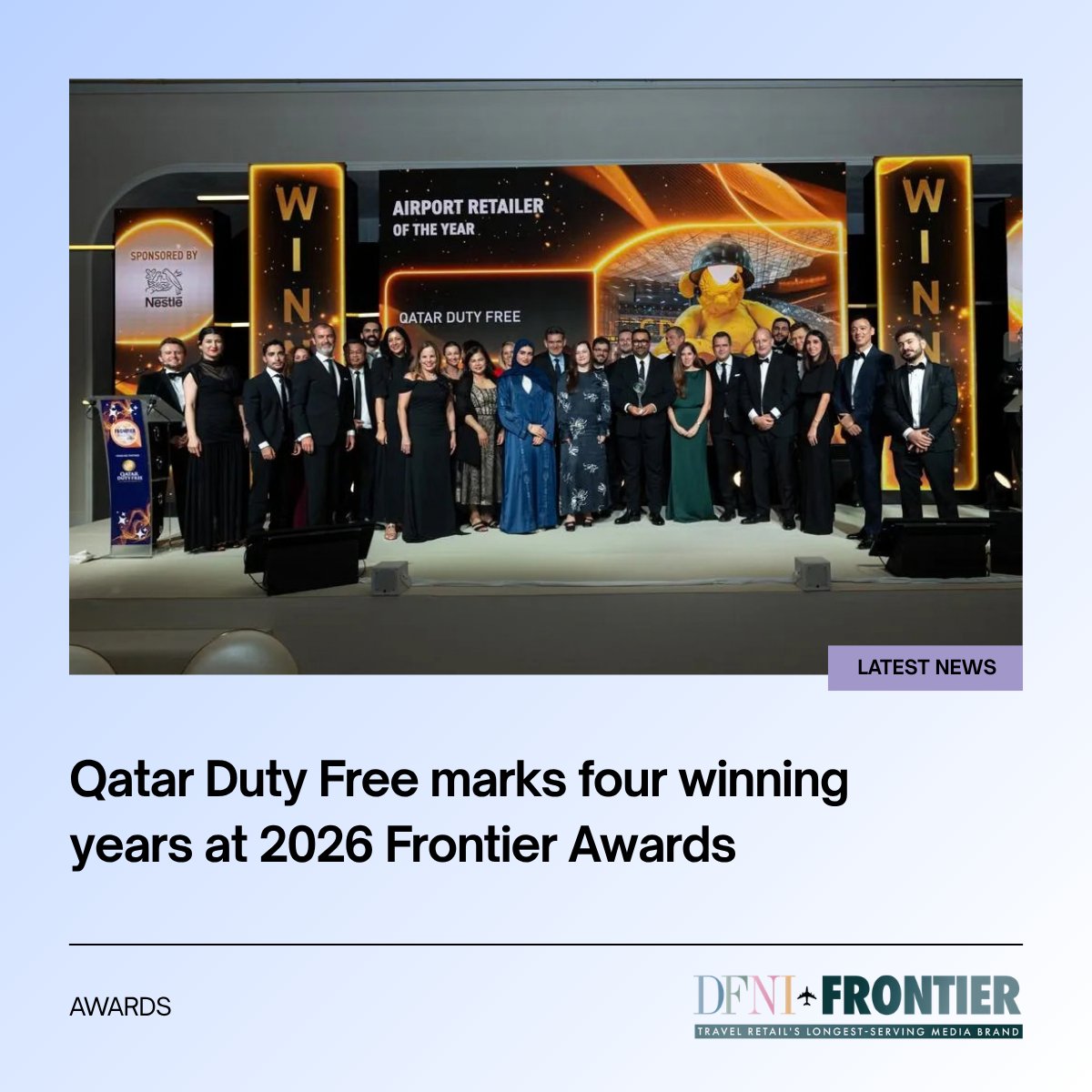 DFNI's tweet photo. @qatardutyfree (QDF) celebrated a double victory at the 2026 Frontier Awards in Cannes, winning Airport Retailer of the Year for the fourth consecutive year... https://t.co/yUv6tdo2G4 #QatarDutyFree #FrontierAwards #TFWA2026 #FrontierAwards2026 #TravelRetail https://t.co/y5YPP9rW1q