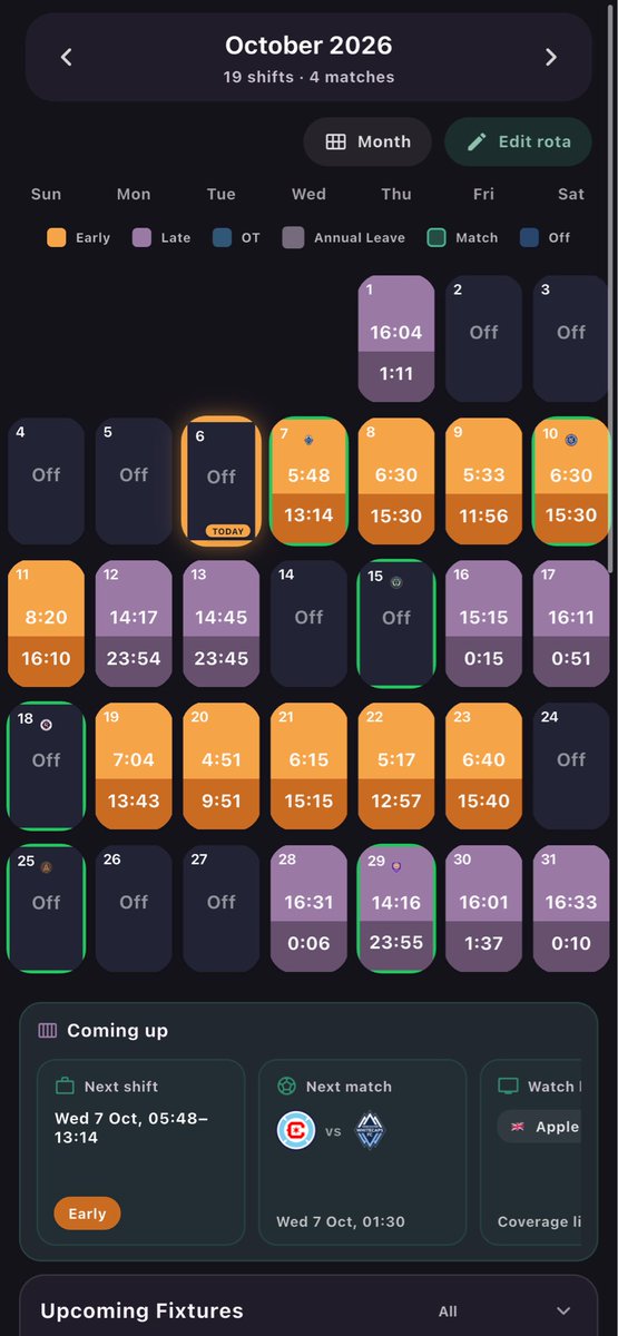 Rotamatch's tweet photo. ⚽ MATCHDAY WATCH
Chicago Fire 🆚 Vancouver Whitecaps
📅 Wed, 7 Oct | ⏰ 01:30 BST
🏆 MLS
Got a shift that day? Open RotaMatch to see instantly if you can make kick-off — or if you need to put in for time off. 👊
https://t.co/hGjLRRKrOa
#ChicagoFire #WhitecapsFC #MLS #Football #RotaMatch #soccer #usa #chicago #vancouver