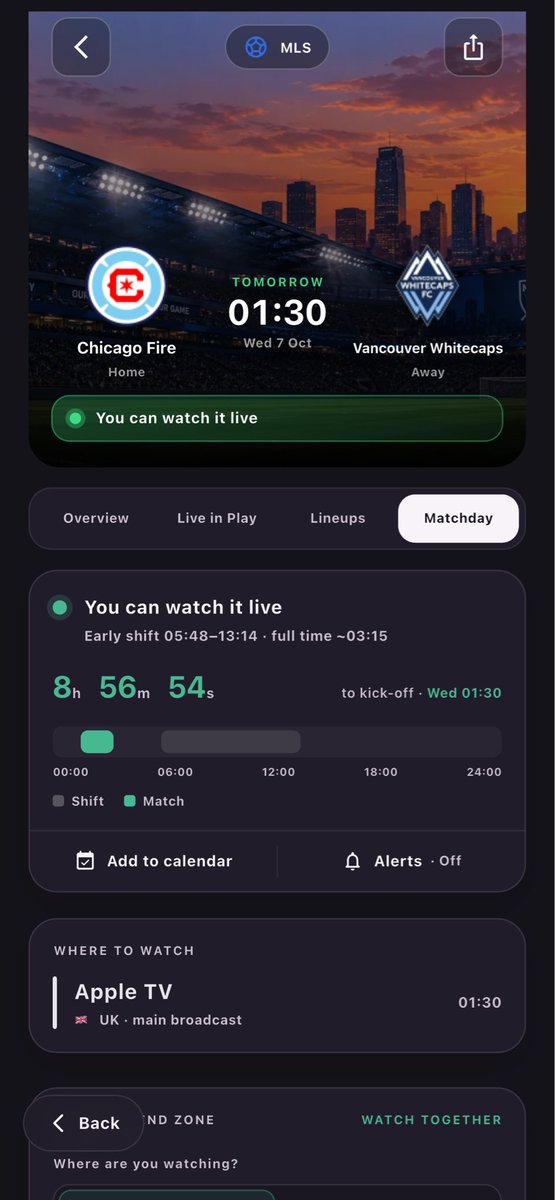 Rotamatch's tweet photo. ⚽ MATCHDAY WATCH
Chicago Fire 🆚 Vancouver Whitecaps
📅 Wed, 7 Oct | ⏰ 01:30 BST
🏆 MLS
Got a shift that day? Open RotaMatch to see instantly if you can make kick-off — or if you need to put in for time off. 👊
https://t.co/hGjLRRKrOa
#ChicagoFire #WhitecapsFC #MLS #Football #RotaMatch #soccer #usa #chicago #vancouver