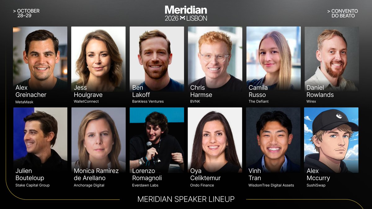 StellarOrg's tweet photo. 1 day left to get Meridian tickets for half off. 

Use code "MeridianX" to get 50% off tickets for our flagship event in Lisbon, October 28-29.

Hear from these voices and more 👇 https://t.co/g8sg1TkTJ6