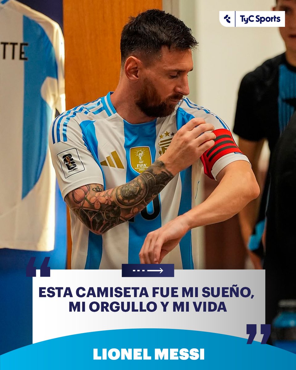 TyCSports's tweet photo. 🥹🇦🇷 El mensaje de Lionel Messi a horas de su despedida de la Selección Argentina: "Llegó el momento. Me voy en paz. Dejé todo. Esta camiseta fue mi sueño, mi orgullo y mi vida. Gracias por quererme tanto. Los voy a extrañar". https://t.co/vSdInZKknC