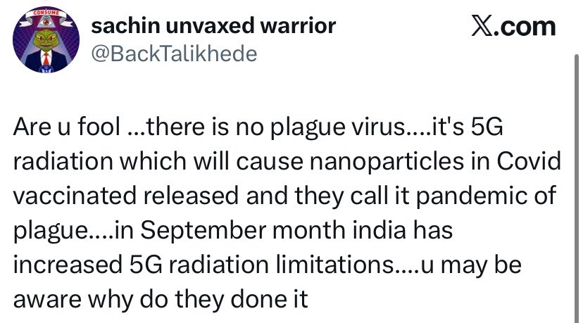 BSmithBenS's tweet photo. The Plague is now caused by 5G? 😂
Huge if true.
These folk have wild imaginations if nothing else. https://t.co/AoarEesA87