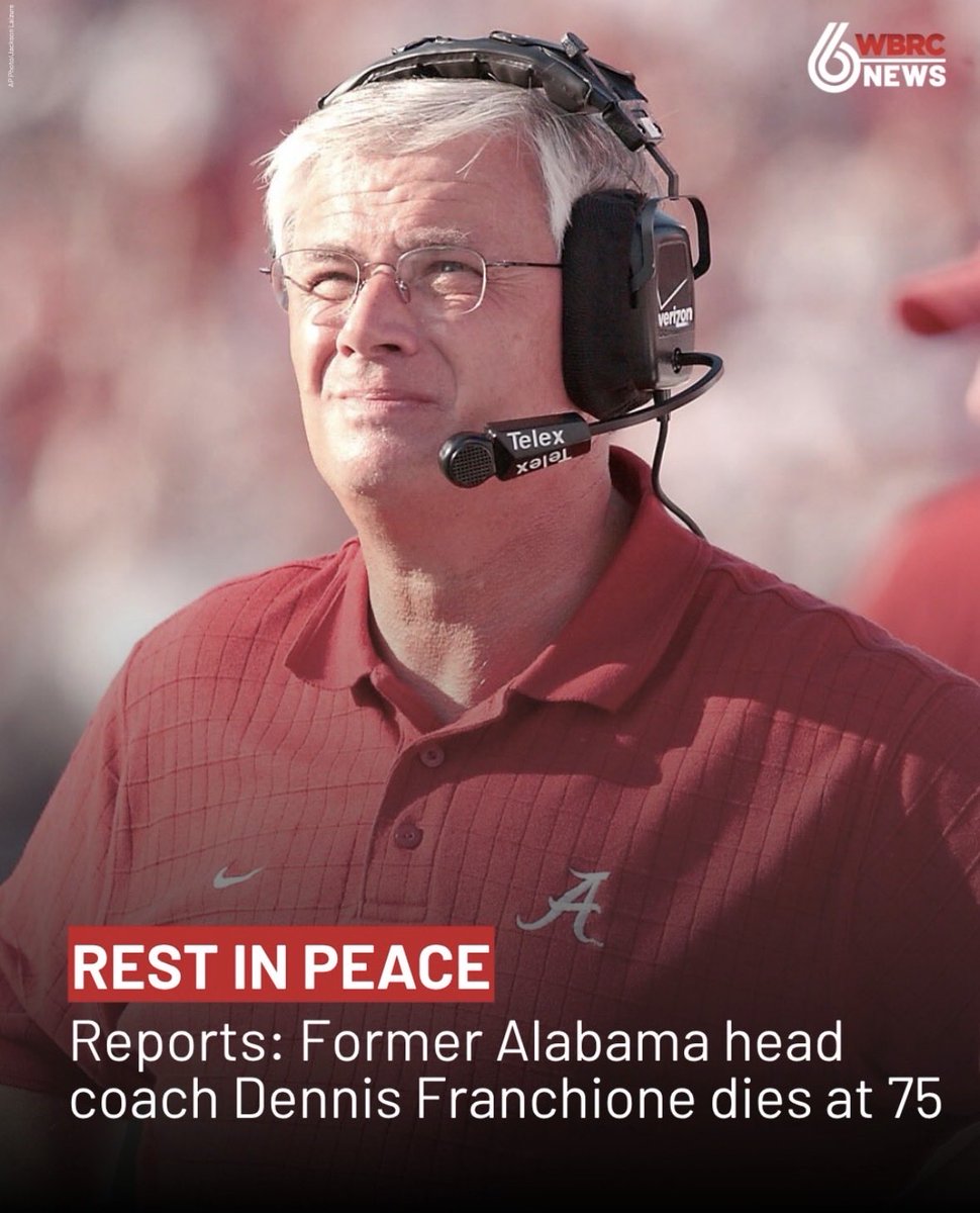 MikeDubberlyGDA's tweet photo. According to several reports(including our sister station in College Station and the Fort Worth Star-Telegram), former Alabama, Texas A&M and TCU Head Coach Dennis Franchione has died at 75. He had battled cancer since 2016. #CoachFran #DennisFranchione https://t.co/zCNeazl29Q