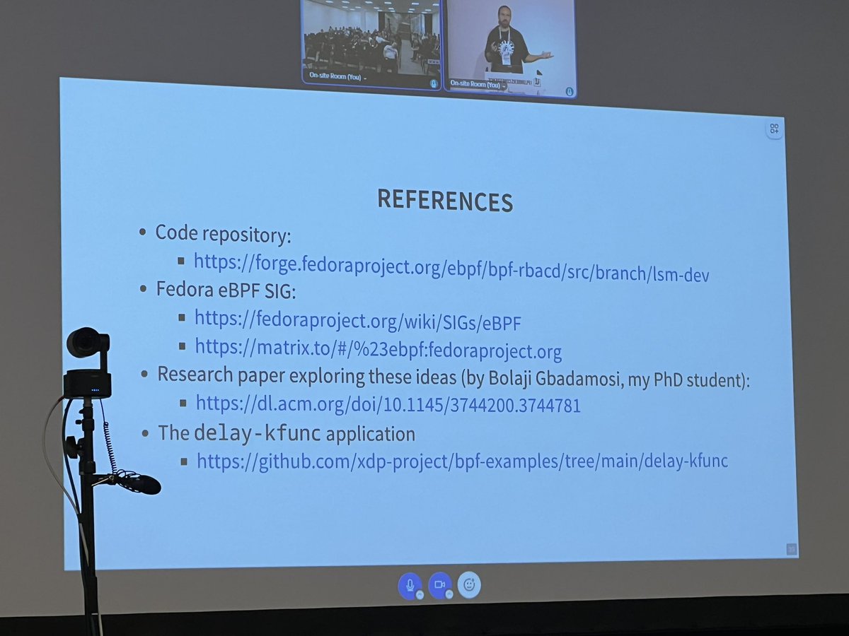 FBorsik's tweet photo. “#BPF-RBACd: Delegating BPF permissions with high granularity”
https://t.co/RIBTBOGaRq
#TokeHoilandJorgensen at @linuxplumbers 2026
#LinuxPlumbers #OpenSource #Linux #FLOSS #FOSS #LinuxKernel #Kernel #LinuxPlumbers2026 #eBPF #XDP #BerkeleyPacketFilter #eXpressDataPath #libbpf https://t.co/KDOOyEs5eh