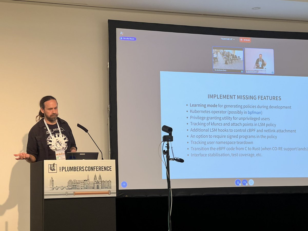 FBorsik's tweet photo. “#BPF-RBACd: Delegating BPF permissions with high granularity”
https://t.co/RIBTBOGaRq
#TokeHoilandJorgensen at @linuxplumbers 2026
#LinuxPlumbers #OpenSource #Linux #FLOSS #FOSS #LinuxKernel #Kernel #LinuxPlumbers2026 #eBPF #XDP #BerkeleyPacketFilter #eXpressDataPath #libbpf https://t.co/KDOOyEs5eh