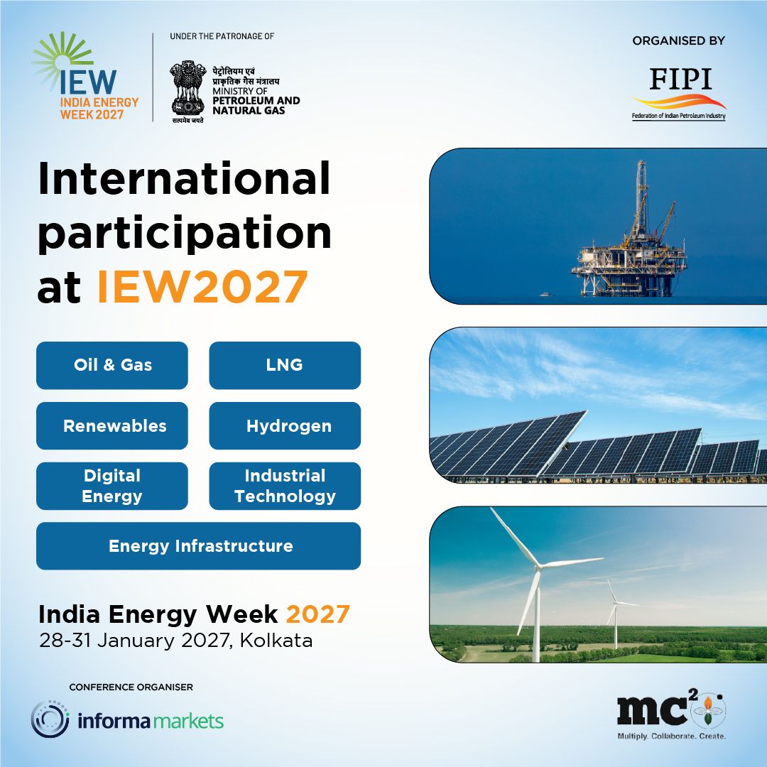 IndiaEnergyWeek's tweet photo. International participation at IEW 2027 brings global capability across oil and gas, LNG, renewables, hydrogen, digital energy, industrial technology and energy infrastructure.

For Indian companies, that means a closer look at how different markets are approaching technology, supply, project delivery and commercial opportunity. India Energy Week also creates room to identify partners, compare solutions and explore where global expertise can add value across the energy value chain.
Global capability. Local opportunity. One energy conversation.

See how international participation is shaping the discussion at India Energy Week 2027.
28–31 January 2027, Kolkata

@neerajmittalias @MCSquarePlus @PetroleumMin
@ChairmanIOCL @ChairmanONGC @DgFipi @ONGC_ @IndianOilcl @BPCLimited @HPCL @chennaipetro @gailindia @Ongc_Mrpl @OilIndiaLimited @PetronetLNGLtd @RIL_Updates @EngineersIND @HMEL_India @NRL_MoPNG @Shell_India @AxensGroup @bakerhughesco @exxonmobil_ind @IGLSocial @LanzaTech @larsentoubro @Jiobpofficial @SiemensIndia @topsoe_official @TotalEnergies @WorldLiquidGas @IGU_News @h2epower @IGX_India @Seros_IN @THINKGasIndia

#iew27 #IndiaEnergyWeek2027 #CallForPapers #TechnicalConference #EnergyResearch #EnergyInnovation #MC2Ignite