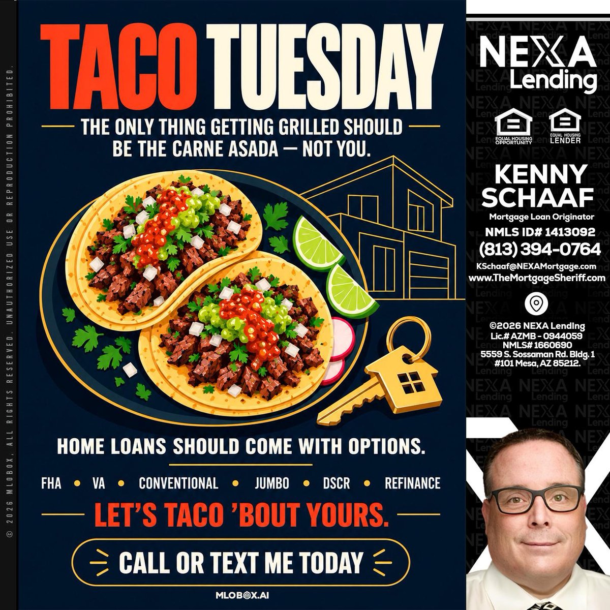 KSchaafJr's tweet photo. Taco Tuesday is here! ๐ด Letโs taco โbout your home loan options! Donโt get grilledโcall or text me today! ๐ฎ #TacoTuesday #HomeLoans #LetsTacoBoutIt
๐ง kschaaf@nexamortgage.com
๐ 8133940764 https://t.co/Re4velx7a7
