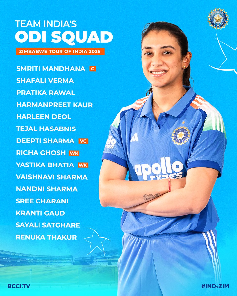 BCCIWomen's tweet photo. 🚨 News 🚨

Here's #TeamIndia women's T20I and ODI squads under Smriti Mandhana's first series as full-time captain 👏

More Details ▶️ https://t.co/jW53GaoweG

#INDvZIM | @mflone_ | @mandhana_smriti https://t.co/4zOhFgDO7h