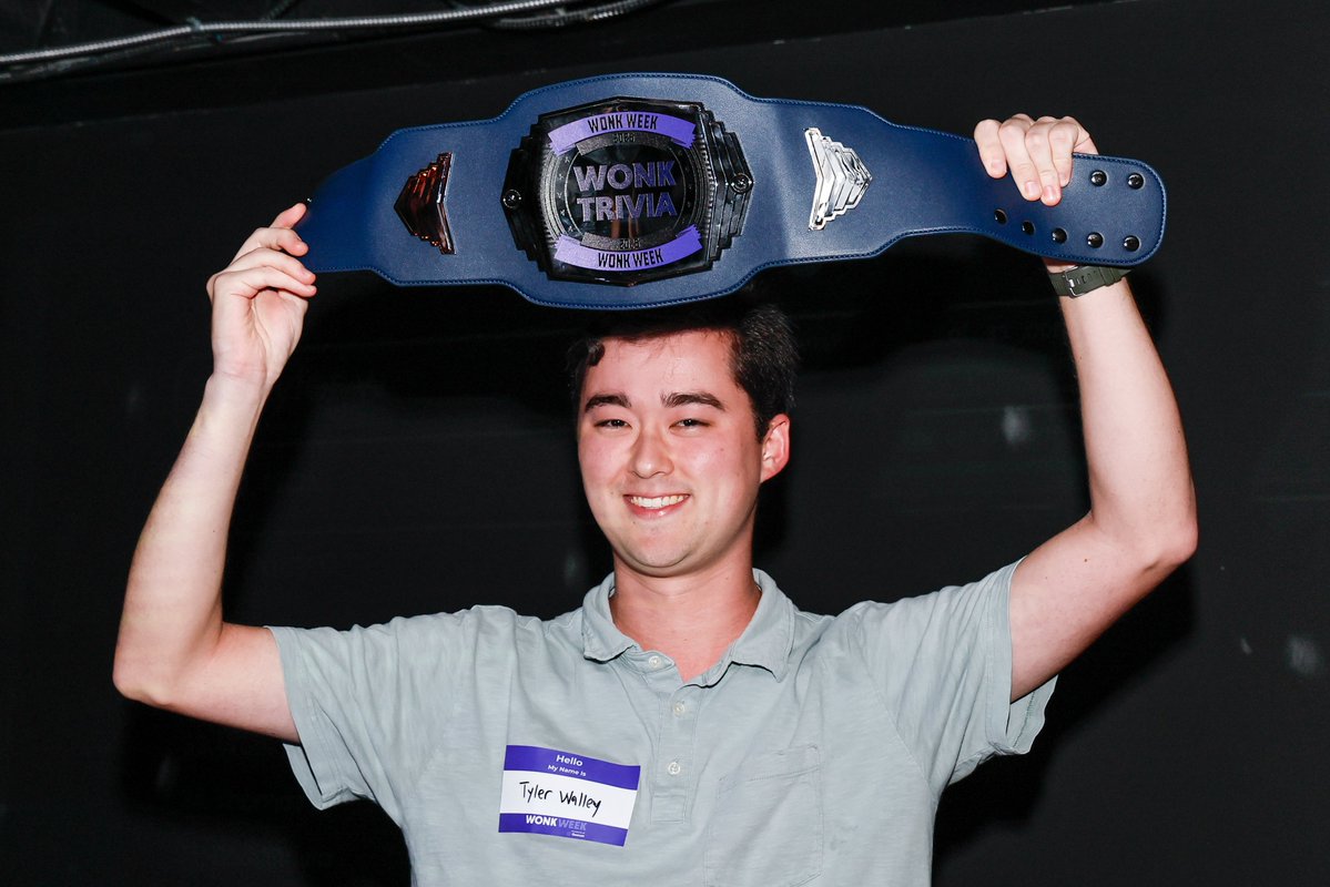 QuorumAnalytics's tweet photo. The policy wonks showed up in full force for last night's #WonkWeek political trivia event!

Congratulations to Tyler Walley from the Duberstein Group for taking home this year's championship belt. 🧠💪 https://t.co/Y1yEAPANLD