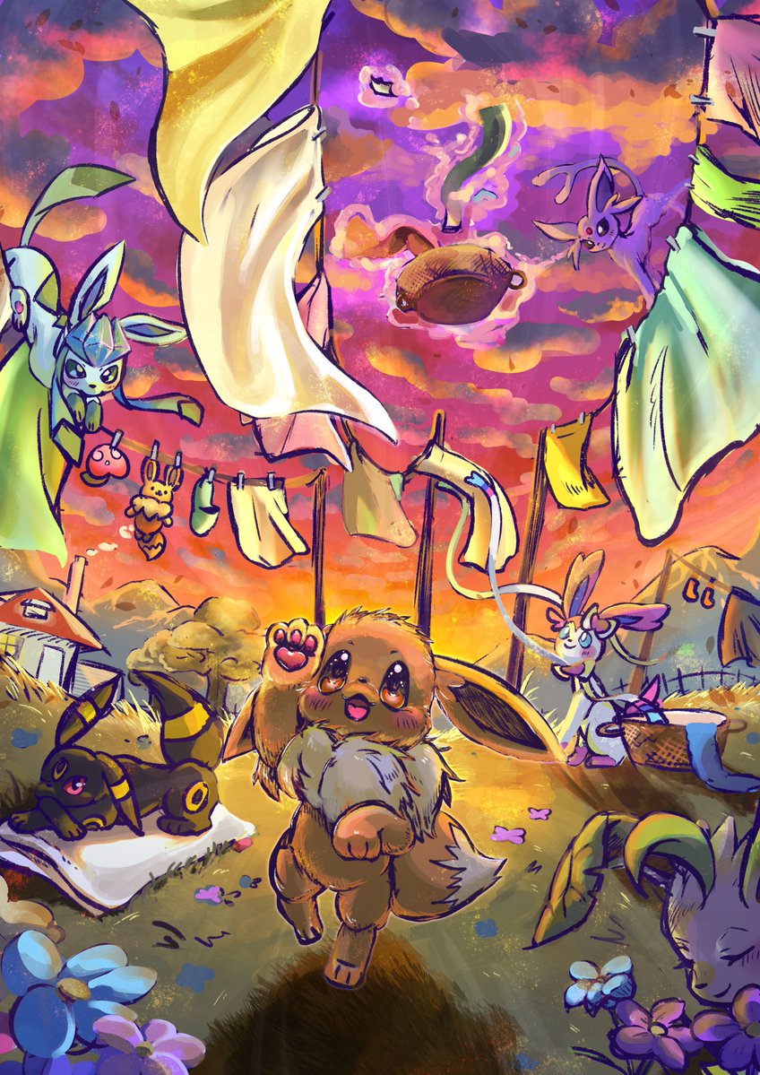 hakobune10kaiY's tweet photo. ファンアートアカウントでは普段こんな絵を描いています！✨
雰囲気の演出や衣装デザイン、構図など日々大好きなポケモンたちと一緒に勉強しています！
これらの経験はご依頼のイラストを制作する際にも役に立っています♪ https://t.co/1WSbdxoXt3