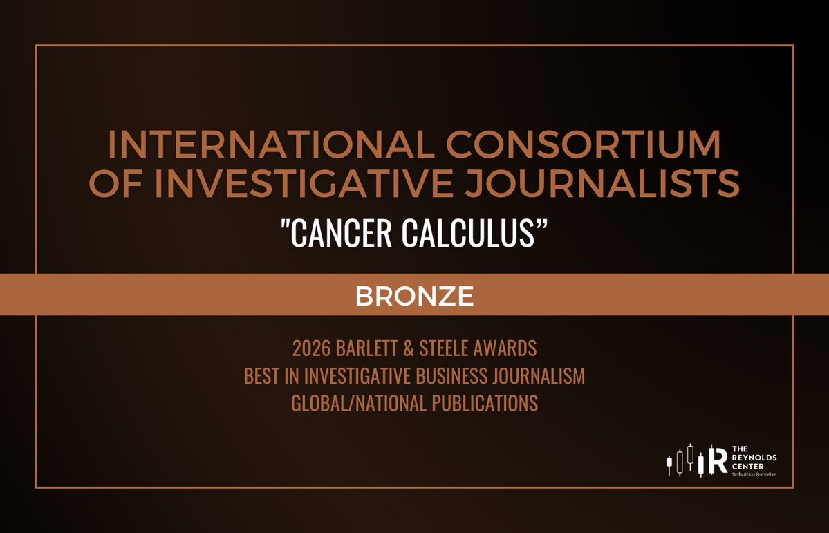 BizJournalism's tweet photo. @Cronkite_ASU Bronze - Global/National goes to "Cancer Calculus" by @ICIJorg @spfreedberg @BrendaMedinar @NicoleSadek @Isabella_CS @RedMicah &amp; Jody Garcia

Judges: "it showcases a system that has created global inequities in access to pricey cancer drugs, as drug counterfeiters take advantage” https://t.co/GXvXOkKKiG