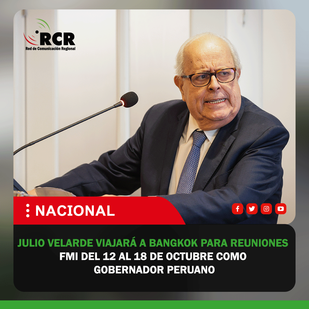 rcrperu's tweet photo. 🔴 #NACIONAL | Julio Velarde viajará a Bangkok para Reuniones Anuales FMI y Banco Mundial (12-18 oct). Agenda: crecimiento, inflación, estabilidad financiera, empleo, IA y deuda. Ratificado para quinto periodo hasta 2031 #BCRP #FMI https://t.co/0icS70XjVp
