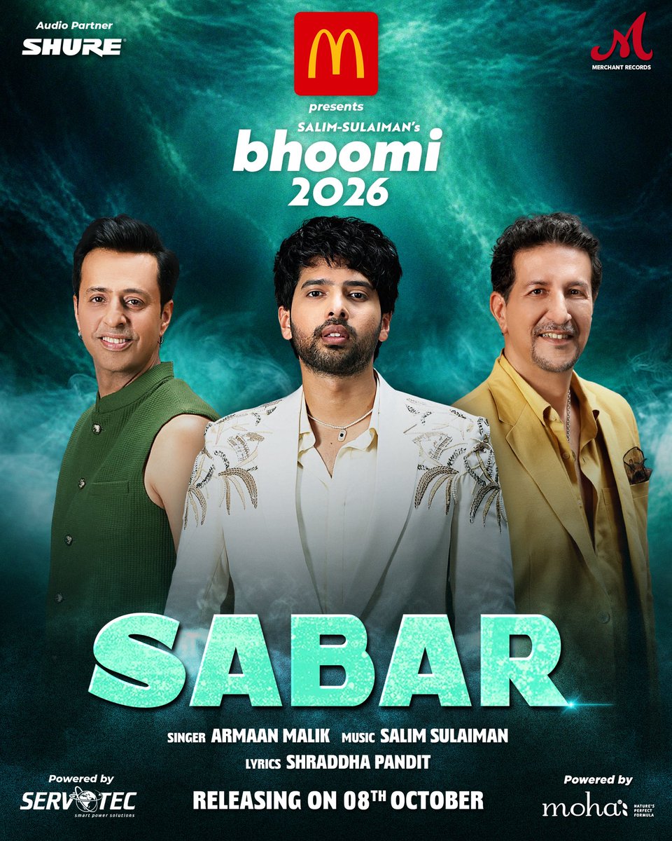 ArmaanMalik22's tweet photo. Back with the Merchants and I genuinely believe this is our finest collaboration to date! #Sabar from Bhoomi 2026 out on October 8th 🙏🏻🤍

Cannot wait for y’all to experience it, so go pre-save now: https://t.co/oP34Qe3mcu 

@Salim_Merchant @Sulaiman @ShraddhaPandit @MerchantRec https://t.co/FxtIAOk3Vj