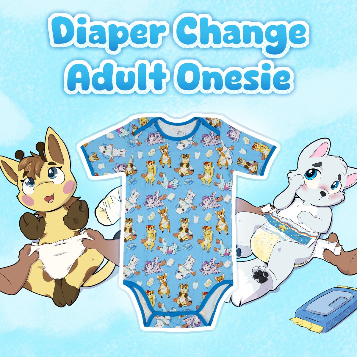 LilComforts's tweet photo. Introducing Our New Diaper Change Onesie 🧷

With art by @fluffyinnocence , this onesie is a reminder that when you gotta go you gotta go (to the changing table)! Cure your little one’s object impermanence with a playful print to remind them and everyone else that even though a diaper is covered, it is far from forgotten, and that
little ones can be at their most darling when they are at their most vulnerable. 

For a little one, the only thing better than the feeling of a onesie being snapped up is what happens when it gets
unsnapped!

Now Available: https://t.co/3yTxDZFE2G