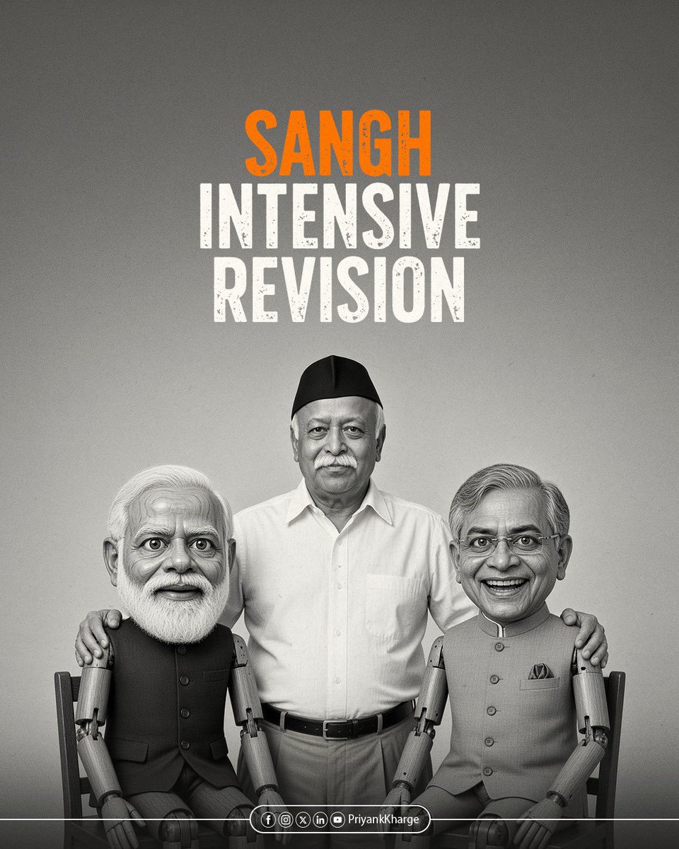 PriyankKharge's tweet photo. Every passing day makes one thing clearer, SIR is looking less like Special Intensive Revision and more like Sangh Intensive Revision. https://t.co/7nW1hzj9MN