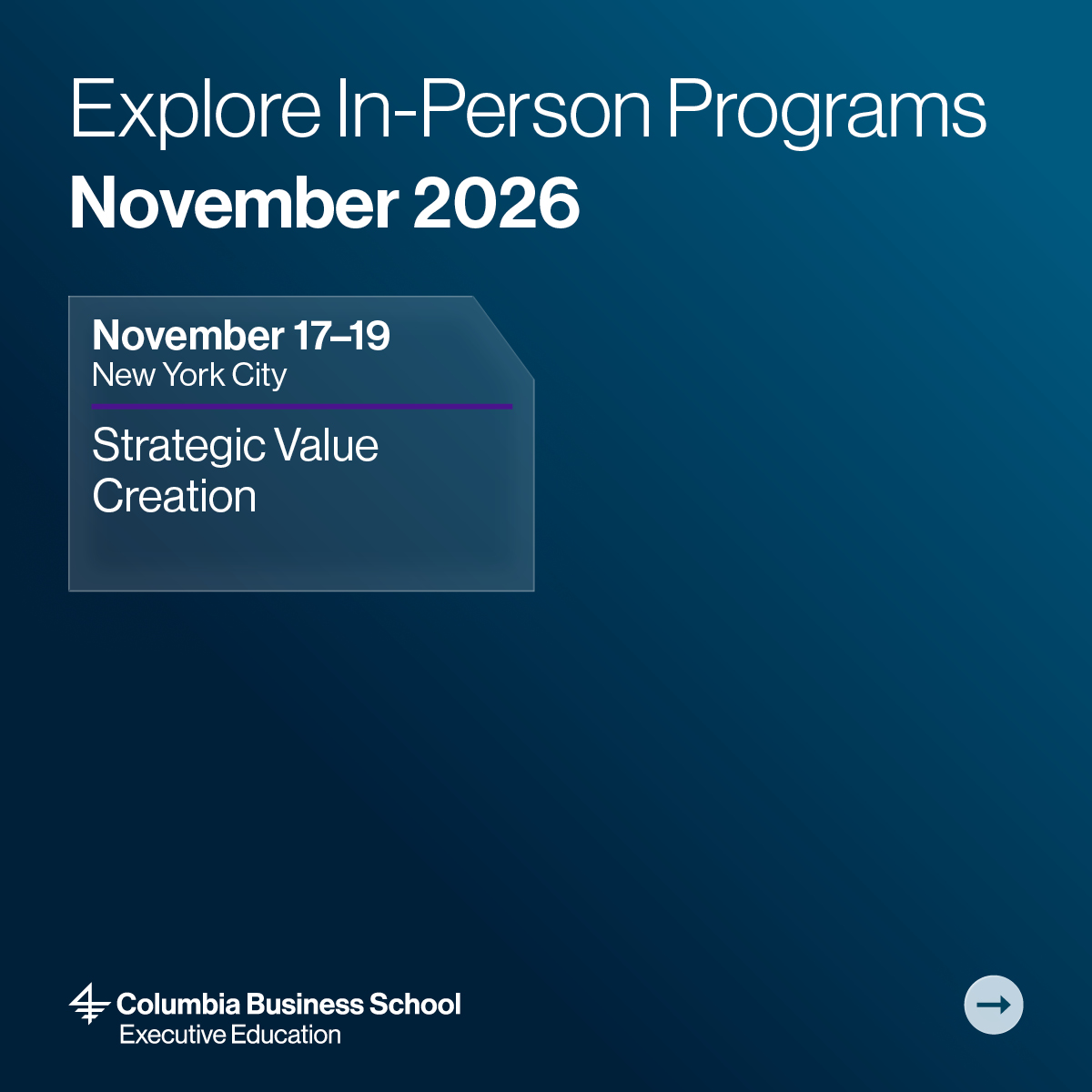 ColumbiaExecEd's tweet photo. Our November programs offer opportunities to build the capabilities that can make an immediate difference in your role, from leading and communicating with greater impact to navigating AI, strategy, finance, and investing. 📍Join us in New York City, Paris, or online. 

Find the program that aligns with your goals and apply: https://t.co/dFbi1tfz4v