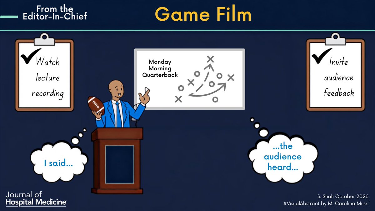 JHospMedicine's tweet photo. Athletes watch game film to get better. 
Why shouldn’t speakers? 
Review. Reflect. Improve.

🔗: https://t.co/273O7GuMrt
✍️: @SamirShahMD1
🖼️: #VisualAbstract: M. Carolina Musri
#SHM #JHM #EIC #Publicspeaking #teaching https://t.co/8yuv3KcTvx