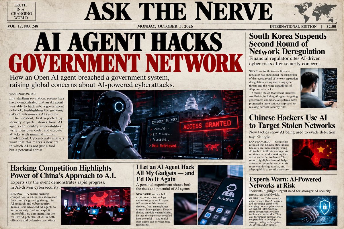 AskTheNerve's tweet photo. Ai news Ai Agents Hacks  USA gov network. https://t.co/MmGEFB5Lma
