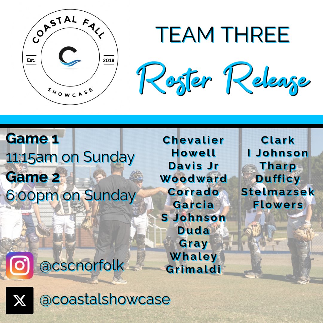CoastalShowcase's tweet photo. 📢 Live Game Roster Release 📢

Teams 1 - 2 - 3 https://t.co/XWCRCwN0eW