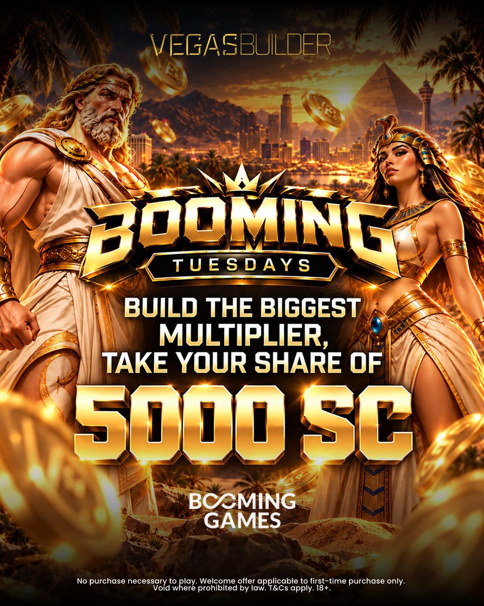 Vegas_Builder's tweet photo. ⚡ BOOMING TUESDAYS ⚡

Highest single-spin multiplier on Booming Games wins. Top 50 split 5,000 SC. 1st place takes 1,000 SC.

Live 9AM PT / 11AM CT / 12PM ET for 24 hours. Every Tuesday in October.

Play now → https://t.co/k0kmIigmdW

No purchase necessary. 18+. T&amp;Cs apply. https://t.co/UrZzsFVqMY