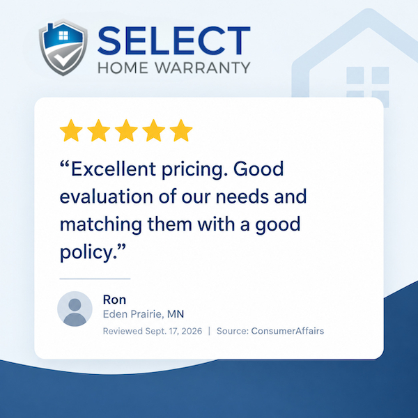 Select_Warranty's tweet photo. Select Home Warranty is proud to share another 5-star customer review! 

⭐⭐⭐⭐⭐

“Excellent pricing. Good evaluation of our needs and matching them with a good policy.”

Thank you, Ron, for trusting us with your home protection. https://t.co/aYPRa94zAz
