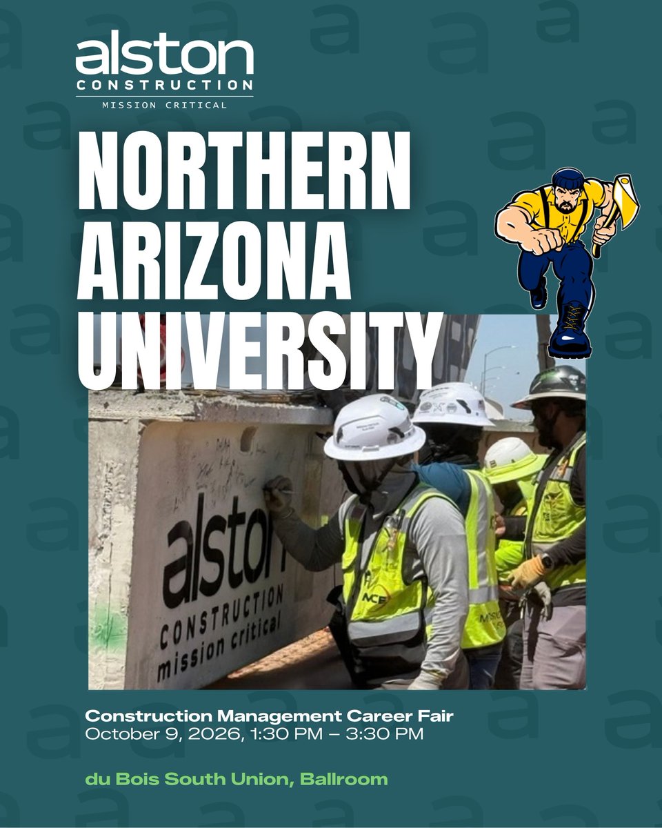 alstonconstruct's tweet photo. Next on the Alston Campus Tour:

📌UGA Engineering &amp; CS Career Fair | Today, 3:30-7 PM | Athens, GA

📌NAU Construction Management Career Fair | Oct 9, 1:30-3:30 PM | Flagstaff, AZ

Meet our team and explore internships &amp; full-time roles. #AlstonCampusTour #CareerFair #GrowWithUs https://t.co/REkMx379Qc