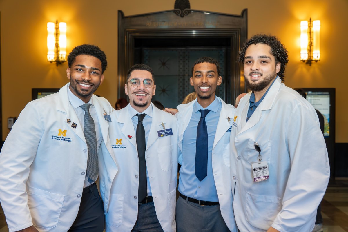 UMichPharmacy's tweet photo. The coats are on. The journey continues. 🥼💙

Congratulations to our first-year PharmD students on receiving their white coats yesterday! This marks an exciting step forward in their journey to becoming pharmacists. https://t.co/BU7XMg0Ioz