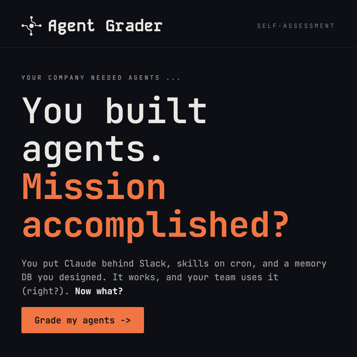 markitecht's tweet photo. Now you can take your agents and measure them (anonymously) against what everyone else is doing.

A bit of a throwback, but hey, if it works, it works … introducing Agent Grader. https://t.co/D5u6zymBjn