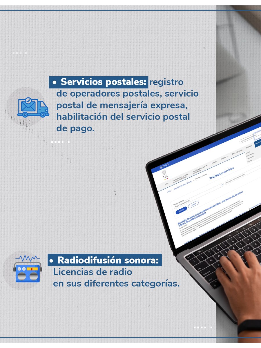 Ministerio_TIC's tweet photo. Los trámites digitales son una realidad 💻✨

En el #MinTIC puedes realizar diferentes gestiones de manera fácil, rápida y segura, directamente en línea.

Antes de iniciar, consulta los requisitos, etapas y canales disponibles para cada trámite.

👉 Conoce más: https://t.co/4Gzdpfnk18

#MinTICEnLínea