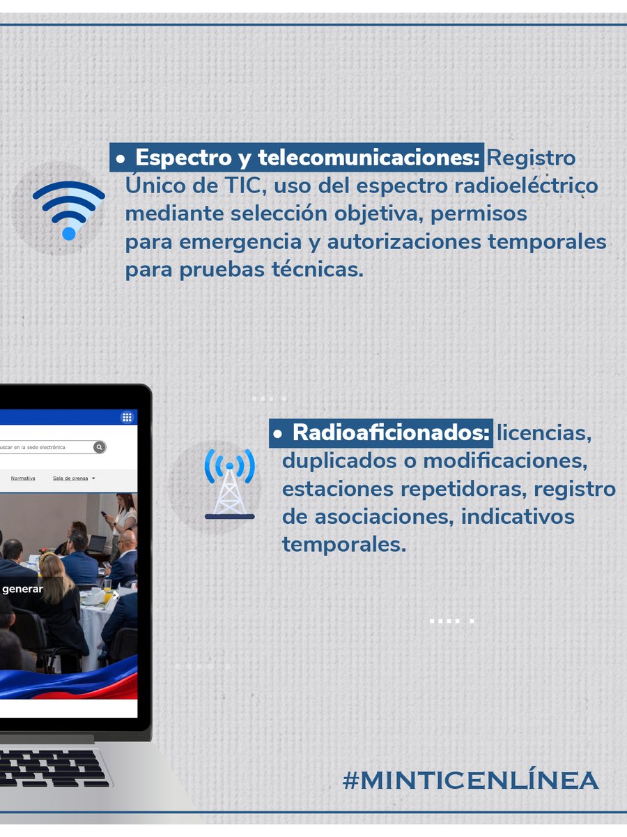 Ministerio_TIC's tweet photo. Los trámites digitales son una realidad 💻✨

En el #MinTIC puedes realizar diferentes gestiones de manera fácil, rápida y segura, directamente en línea.

Antes de iniciar, consulta los requisitos, etapas y canales disponibles para cada trámite.

👉 Conoce más: https://t.co/4Gzdpfnk18

#MinTICEnLínea