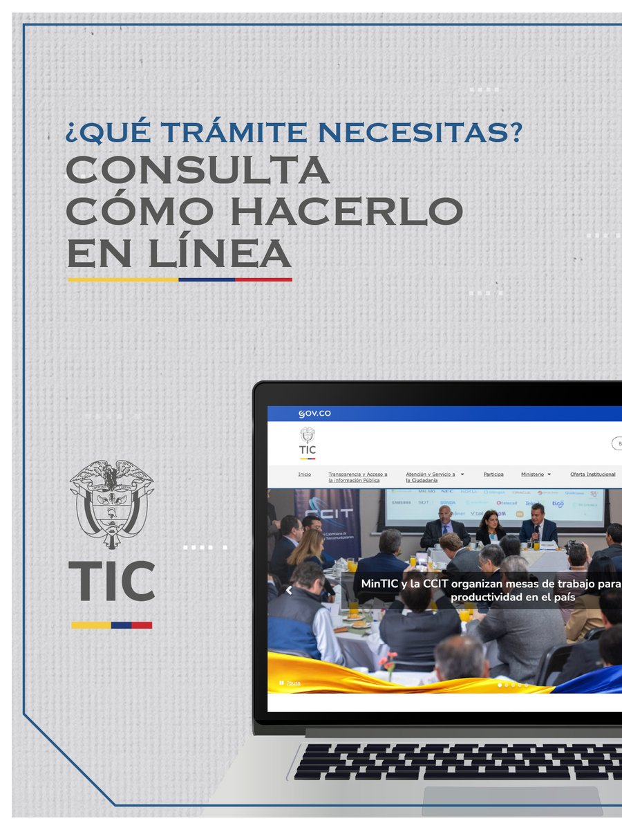 Ministerio_TIC's tweet photo. Los trámites digitales son una realidad 💻✨

En el #MinTIC puedes realizar diferentes gestiones de manera fácil, rápida y segura, directamente en línea.

Antes de iniciar, consulta los requisitos, etapas y canales disponibles para cada trámite.

👉 Conoce más: https://t.co/4Gzdpfnk18

#MinTICEnLínea