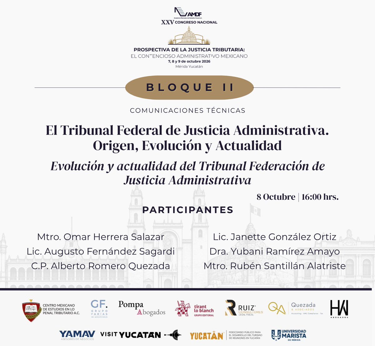 AMDF4's tweet photo. ¿Cómo ha evolucionado el TFJA y cuáles son sus retos actuales?

El Bloque II de Comunicaciones Técnicas analizará su origen, evolución y actualidad, así como su papel dentro de la justicia administrativa mexicana.

8 oct. | 16:00 h
📍 @UMaristaMerida 

¡No te quedes fuera! https://t.co/ygCNnk8zit