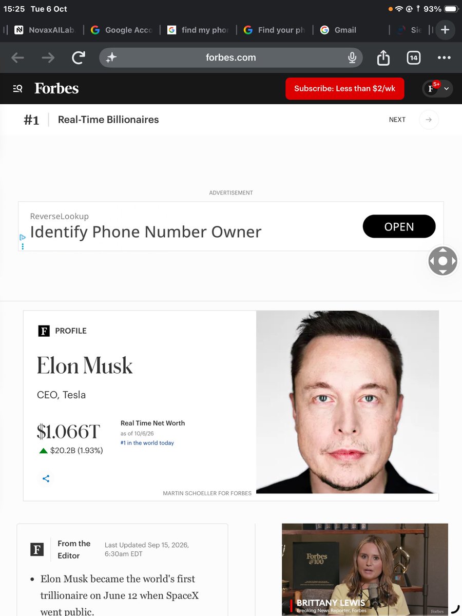 MOSESJCOKER3's tweet photo. BREAKING: Elon Musk is a trillionaire again.

His estimated net worth is $1.066 trillion, up $20.2 billion today as SpaceX. https://t.co/rbZyDYCAjn