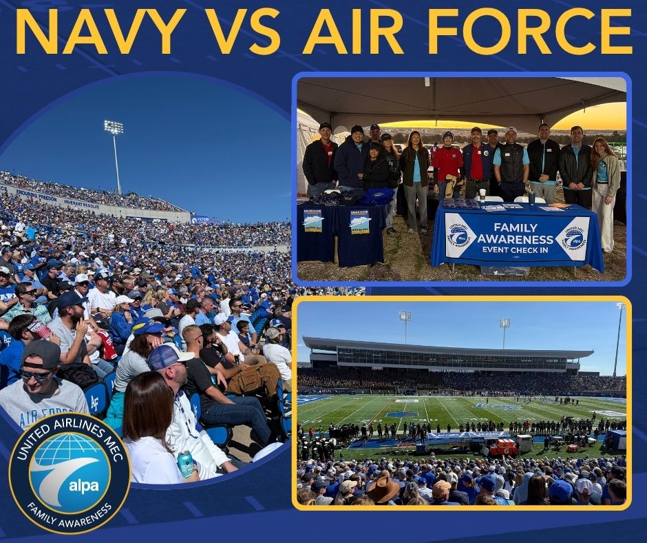 UnitedPilots's tweet photo. Almost 800 United pilots and their families built community at the Air Force vs. Navy football game Family Awareness event last weekend! Thank you to everyone who attended and made this a successful unity event.

RSVP for an upcoming Family Awareness event: https://t.co/f3uJ0MExaD