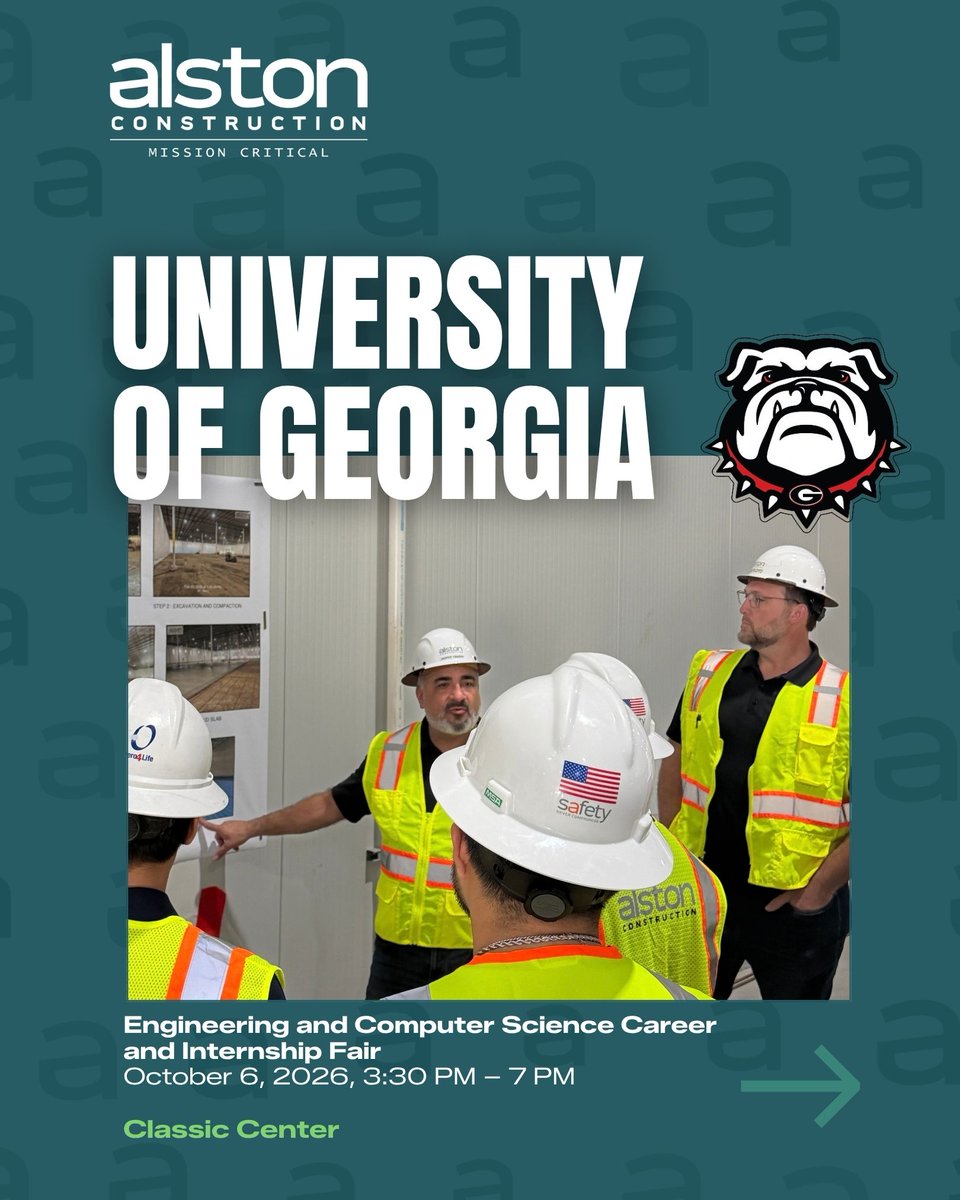 alstonconstruct's tweet photo. Next on the Alston Campus Tour:

📌UGA Engineering &amp; CS Career Fair | Today, 3:30-7 PM | Athens, GA

📌NAU Construction Management Career Fair | Oct 9, 1:30-3:30 PM | Flagstaff, AZ

Meet our team and explore internships &amp; full-time roles. #AlstonCampusTour #CareerFair #GrowWithUs https://t.co/REkMx379Qc