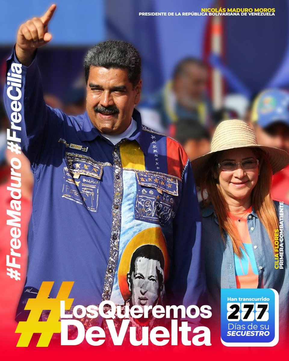 NadiaMart24's tweet photo. #LosQueremosDeVuelta
#06OCT2026
Hoy se cumplen 277 días del Secuestro de Nuestro Presidente Nicolás Maduro y la Primera Dama Cilia Flores.✌🏽🇻🇪
#6ottobre2026
#BringThemBack https://t.co/5StHHkGoxw