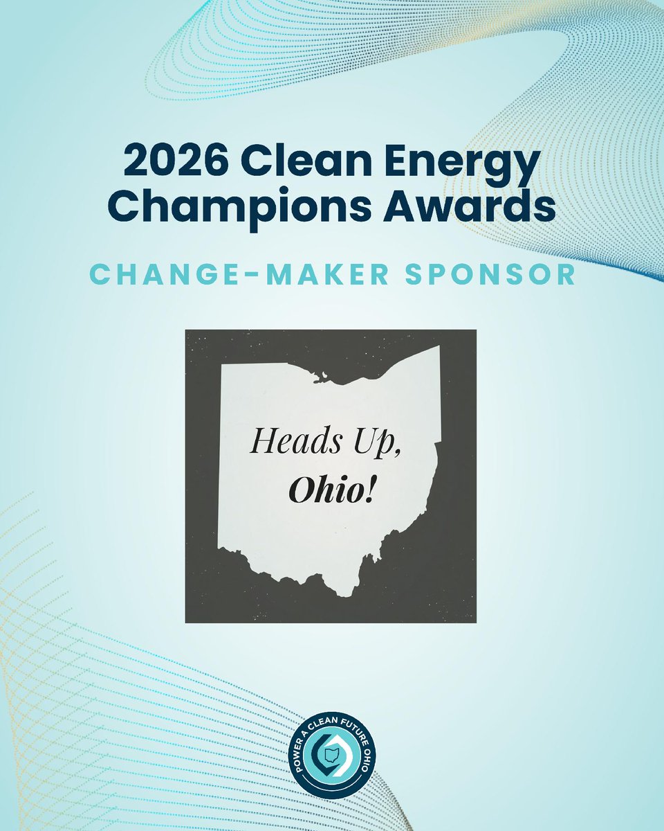PoweraCleanOH's tweet photo. We’re grateful to have Heads Up, Ohio as one of this year’s Change-Maker Sponsors! We look forward to celebrating Ohio communities with you at the Clean Energy Champions Awards. https://t.co/hxqFUr8Qiu