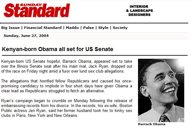 AutistDivision's tweet photo. Did you know?

Sunday Standard (Kenya)
June 27, 2004

"Kenyan-born Obama all set for US Senate"

It's not a fake article, just a bit scrubed and harder to find 😉 https://t.co/smRtRw7r5O