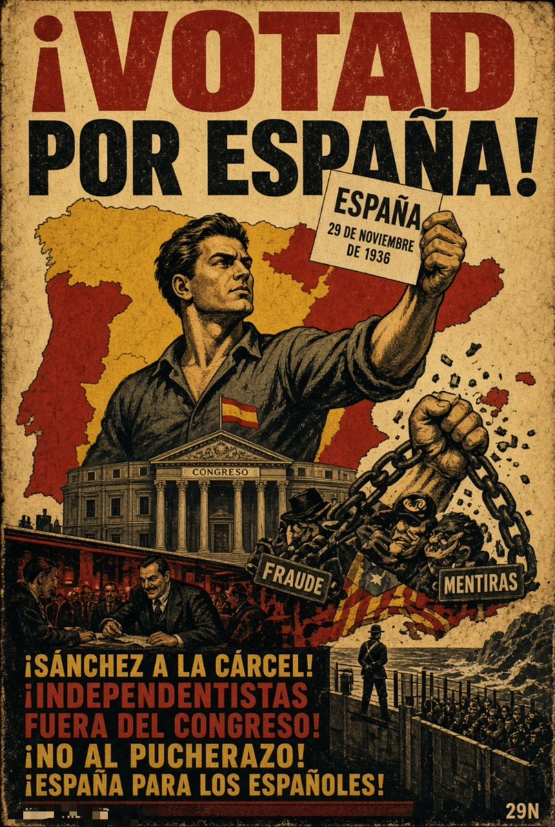 Hugothester's tweet photo. "Based on my tweets, create an image of what my electoral campaign poster would look like if I ran in the next general elections, in the style of the 1936 Spanish elections" https://t.co/S7YNZy08u9