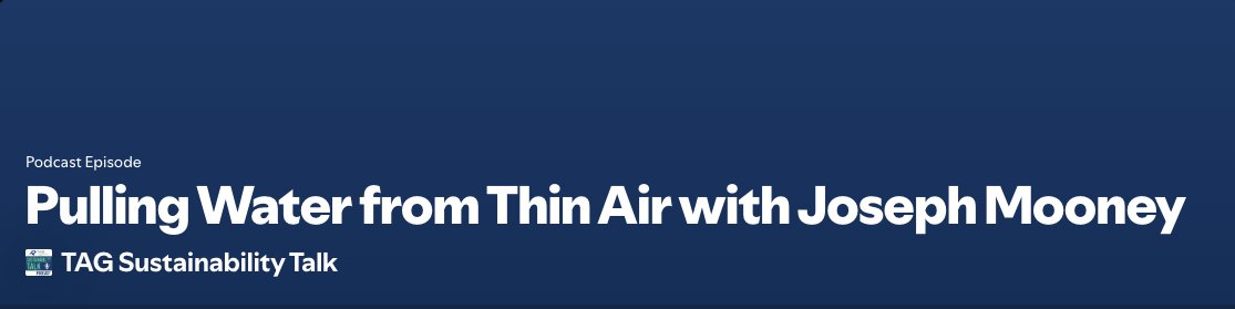 GaTechEnergy's tweet photo. Water resilience starts with innovation.

@GeorgiaTech alumnus @Mooney_SEAFRONT from WattAir joins the @TAGthink podcast to talk about a game changing approach to atmospheric water harvesting.

https://t.co/iOjINKOwTU

#Sustainability #CleanTech #WaterResilience #Innovation https://t.co/uz1nN7u5Ex