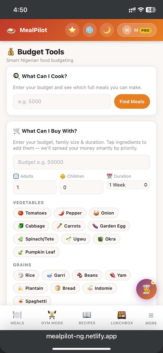 phun_hsoj's tweet photo. Your kitchen has a lot of questions.

“What can I cook with what I have?”

“What can I buy with ₦5,000?”

“What should I eat if I’m trying to lose weight?”

“What can I pack for the kids tomorrow?”

MealPilot was built to answer all of them. 🇳🇬

Try it 👇
https://t.co/96Du36QYeC https://t.co/bPhWMKlBMG