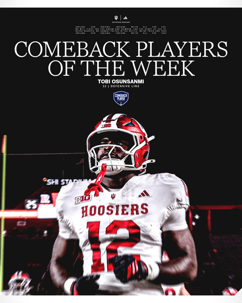 IndianaFootball's tweet photo. .@OsunsanmiTobi is on the Comeback Players of the Week. 👀 https://t.co/FxrUli6W0t
