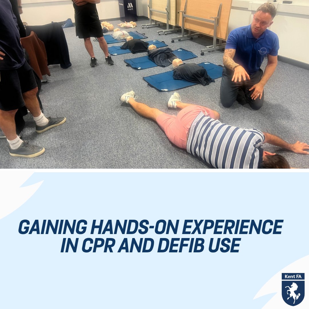 KentFA's tweet photo. Building a safer football community across Kent.⚽❤️

Our first CPR & Defibrillator Training Workshop, delivered by Blue Light First Aid, gave coaches, volunteers and club representatives the confidence to recognise cardiac arrest, perform CPR and use an AED.

Every minute counts in an emergency, and every person trained has the potential to save a life. A huge thank you to everyone who attended and shared their experiences. 🙌

Interested in joining a future workshop or hosting one at your club?
👉 https://t.co/1V8X244TQ1

#KentFootball #CPRTraining #SaveALife #GrassrootsFootball