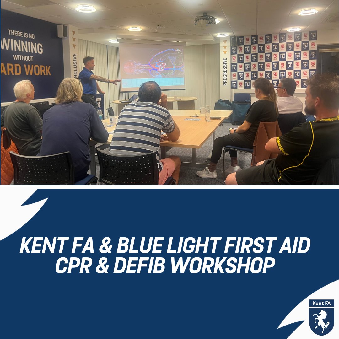 KentFA's tweet photo. Building a safer football community across Kent.⚽❤️

Our first CPR & Defibrillator Training Workshop, delivered by Blue Light First Aid, gave coaches, volunteers and club representatives the confidence to recognise cardiac arrest, perform CPR and use an AED.

Every minute counts in an emergency, and every person trained has the potential to save a life. A huge thank you to everyone who attended and shared their experiences. 🙌

Interested in joining a future workshop or hosting one at your club?
👉 https://t.co/1V8X244TQ1

#KentFootball #CPRTraining #SaveALife #GrassrootsFootball