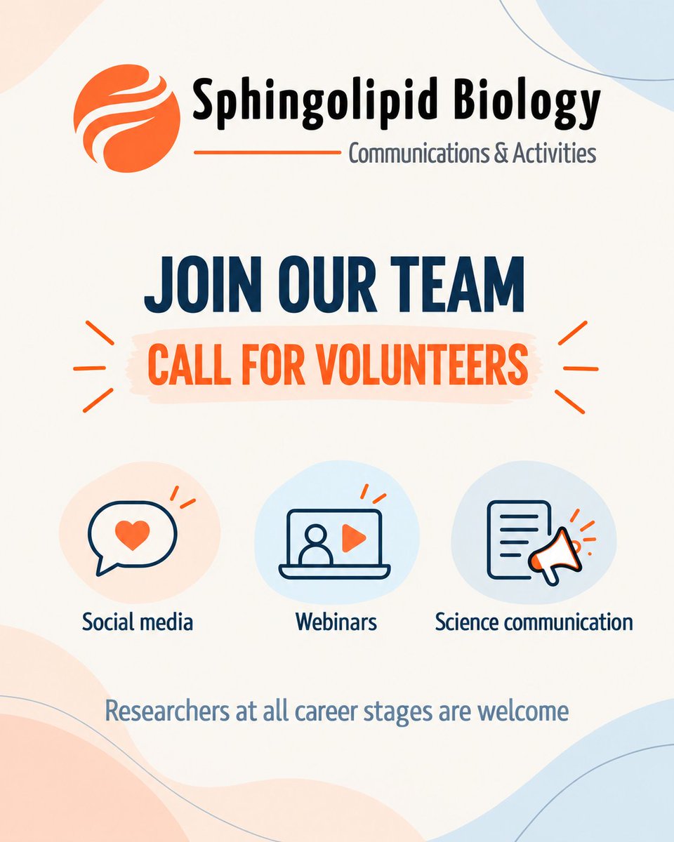 SL_Biology's tweet photo. Interested in sphingolipid research and science communication?
We’re looking for volunteers to support our Network’s social media, research highlights, webinars, videos and other community activities.
All career stages welcome!

https://t.co/FyiBOi05eA https://t.co/r8oyBw22kU