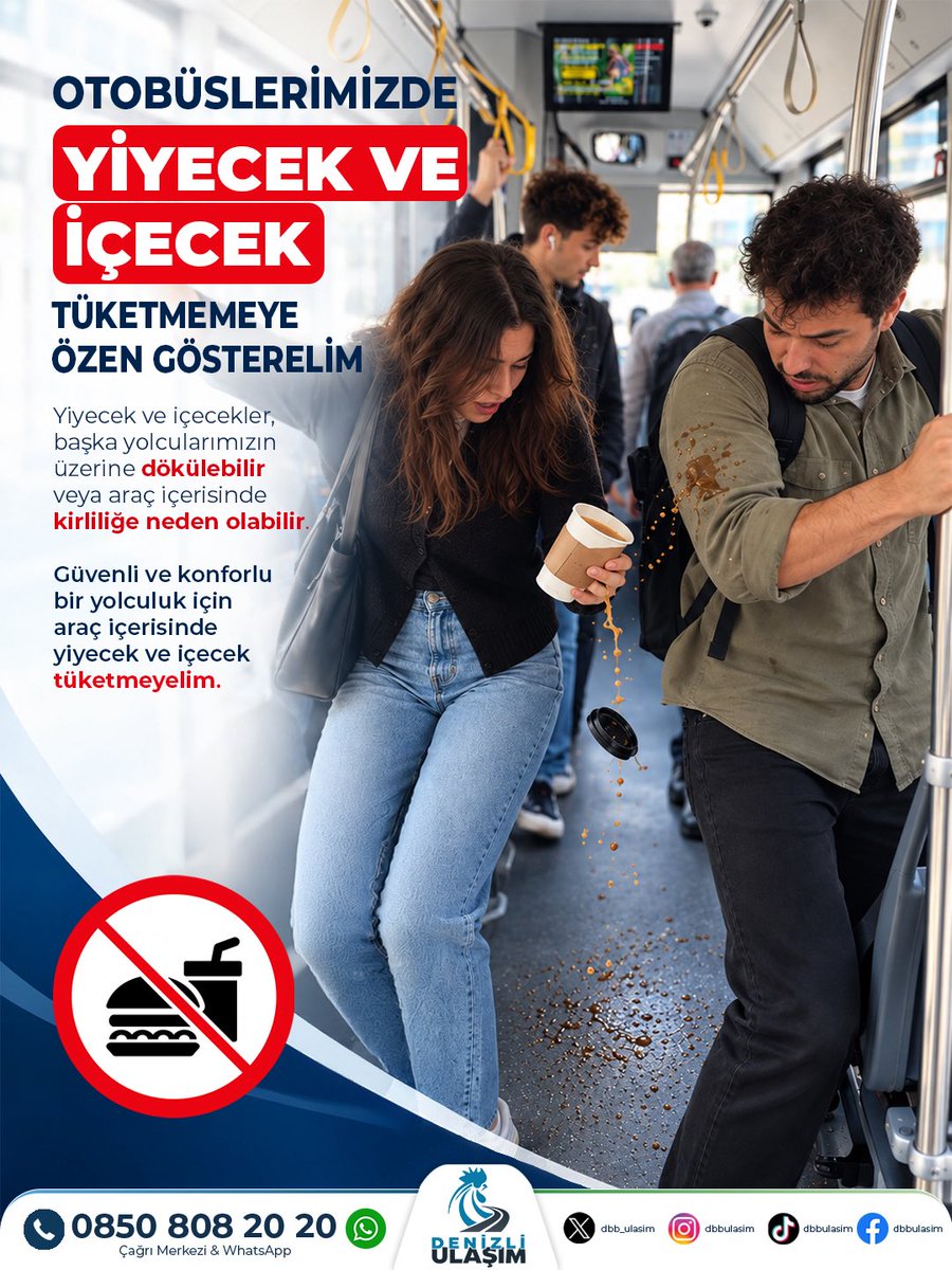 dbb_ulasim's tweet photo. Güvenli ve konforlu bir yolculuk için araç içerisinde yiyecek ve içecek tüketmemeye özen gösterelim.
#denizli https://t.co/lg0YMwT34U