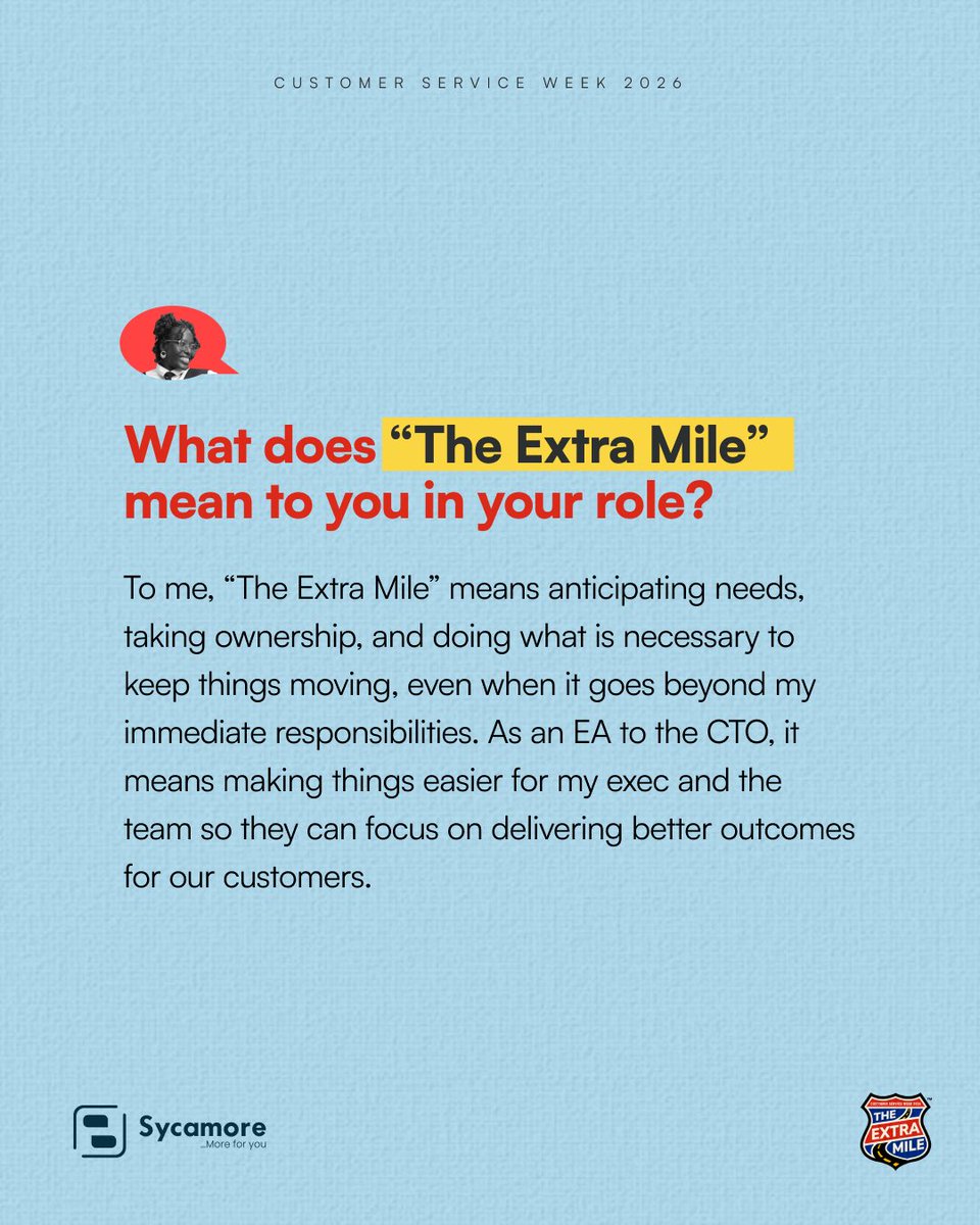 SycamoreNG's tweet photo. For Adedoyin from the Executive Office Team, “The Extra Mile” is about being proactive, anticipating what’s needed, taking ownership, and stepping up to get things done, even when it falls outside your usual responsibilities💚✨

#csw2026
#Sycamoreforyou https://t.co/ebB4PH8sLs