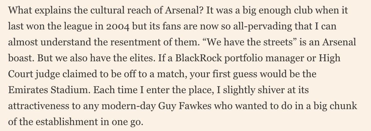 AngusColwell's tweet photo. @sakasauceAPL @EastonBall I think Arsenal’s cultural reach is quite remarkable and impressive, though: the ‘famous fans’ category is incomparable to any other club. So too their hold on the elite: others like Janan Ganesh (Arsenal fan!) have pointed this out https://t.co/4KnKI2mY85
